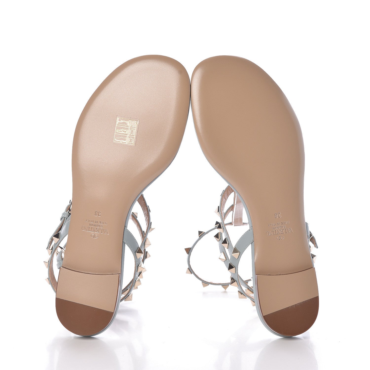 Valentino Garavani Nappa Rockstud Ankle Wrap Flat Thong Sandals 38 Celadon 7 of 8