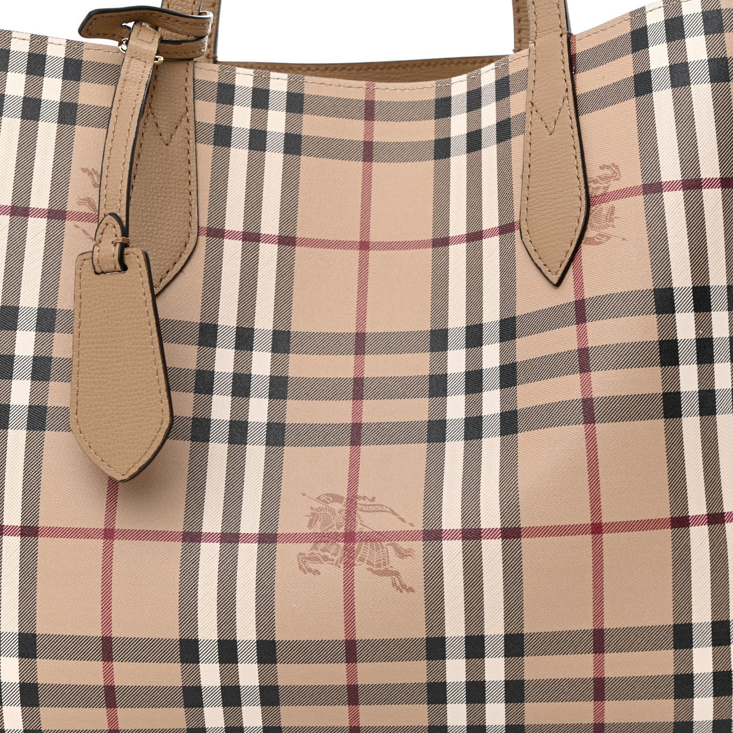Grainy Calfskin Haymarket Check Medium Reversible Tote Camel