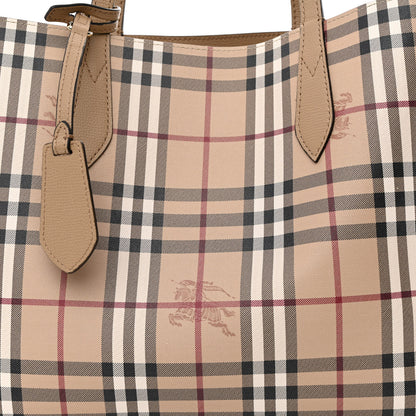 Burberry Grainy Calfskin Haymarket Check Medium Reversible Tote Camel 15 of 17