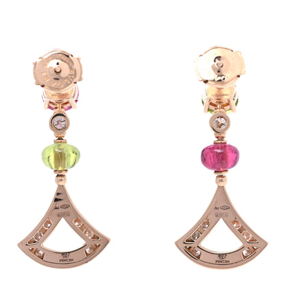 Bulgari 18K Rose Gold Peridot Rubellite Diamond Divas' Dream Drop Earrings 2 of 6