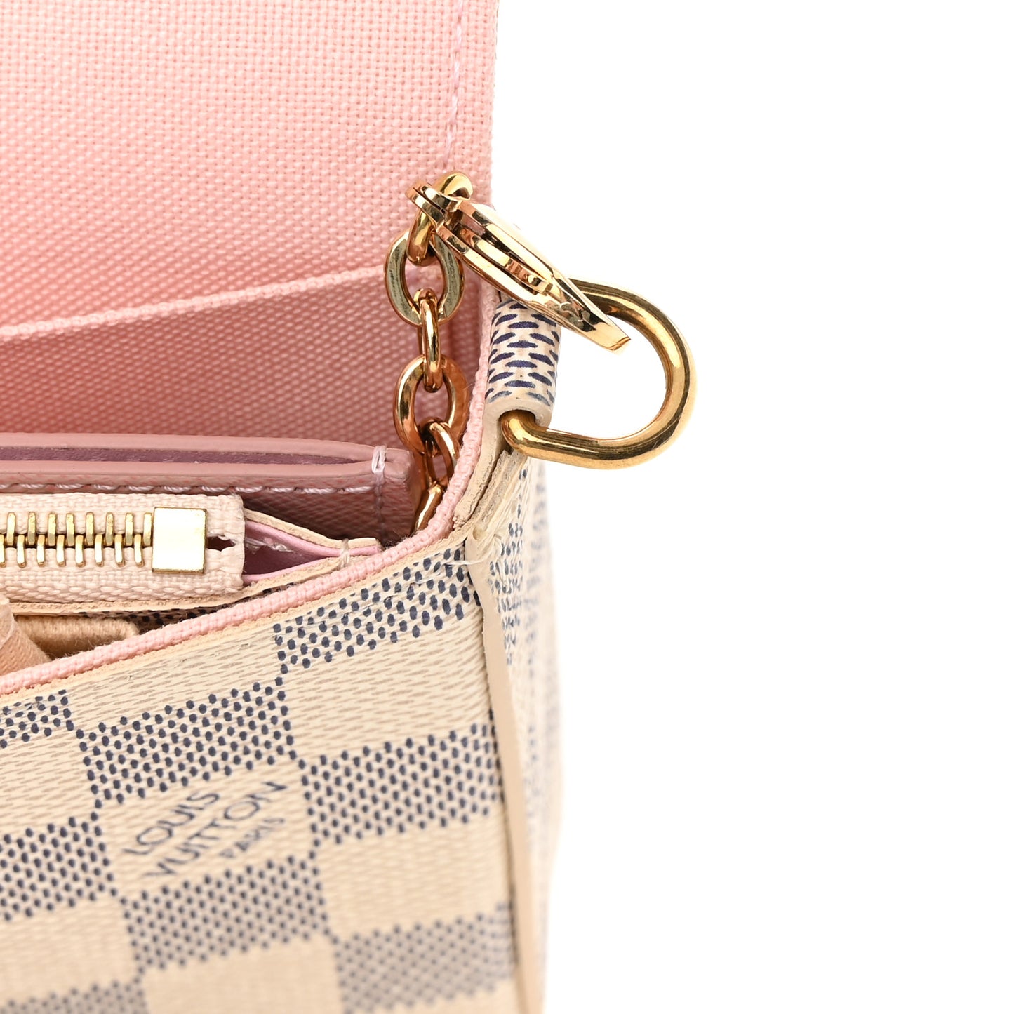 Damier Azur Pochette Felicie Chain Wallet Rose Ballerine
