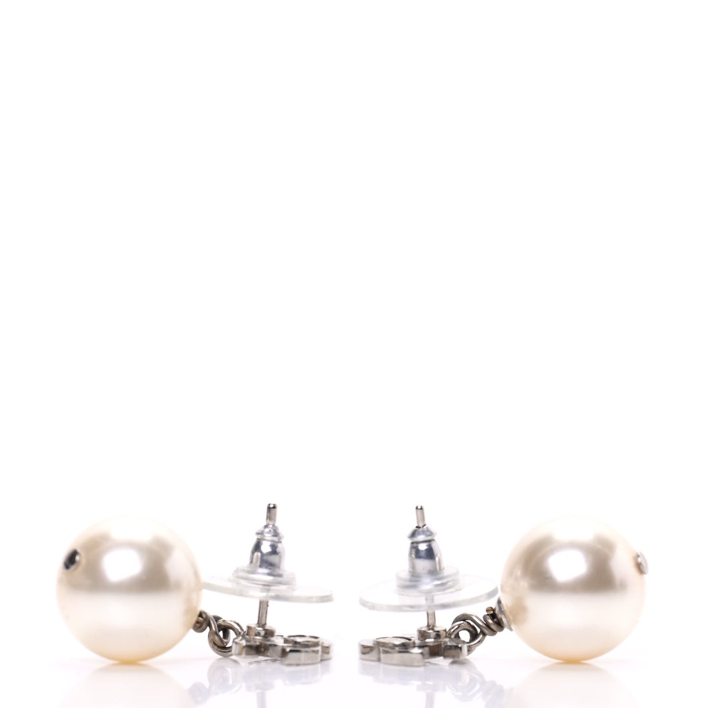 Crystal Pearl CC Drop Earrings Silver