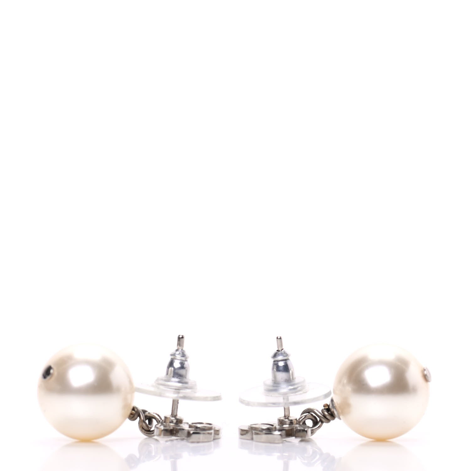 Chanel Crystal Pearl CC Drop Earrings Silver 3 of 5