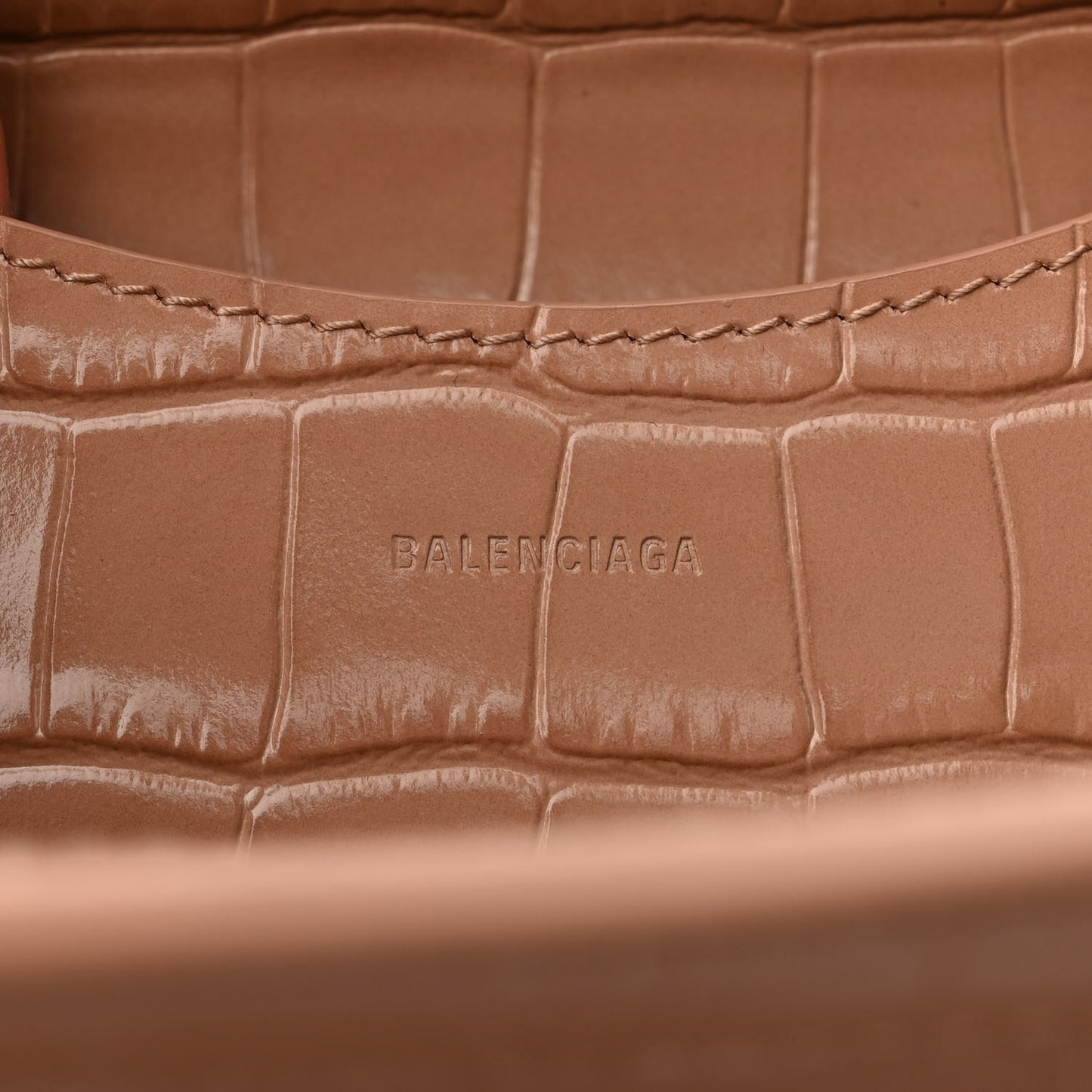 Shiny Supple Calfskin Crocodile Embossed Neo Classic Gold Hardware City Nude Beige