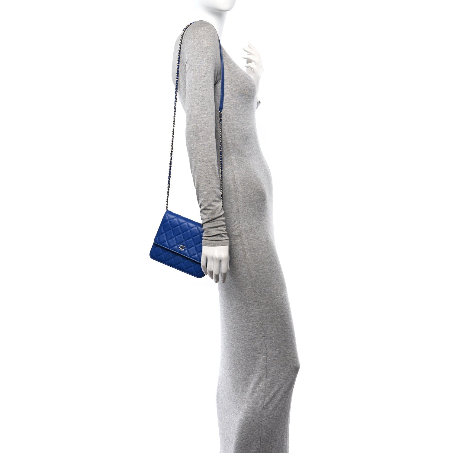 Chanel Lambskin Quilted Square Wallet On Chain WOC Blue 2 of 14