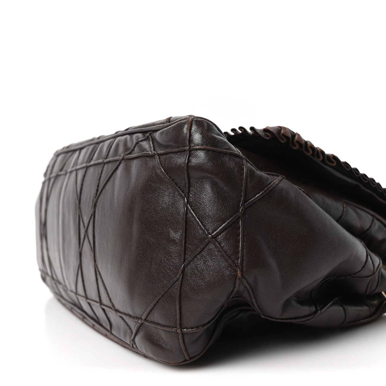 Christian Dior Lambskin Cannage Ruffle New Lock Flap Dark Brown