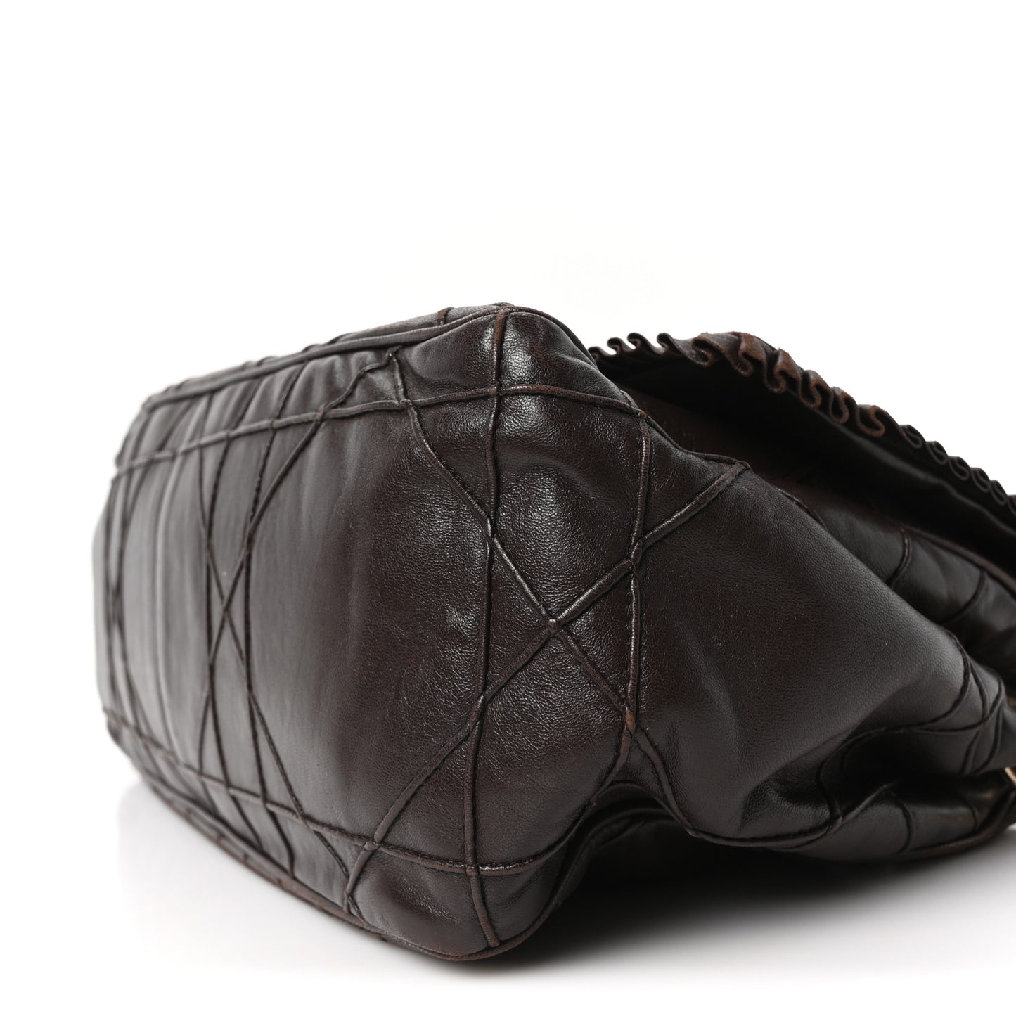 Lambskin Cannage Ruffle New Lock Flap Dark Brown