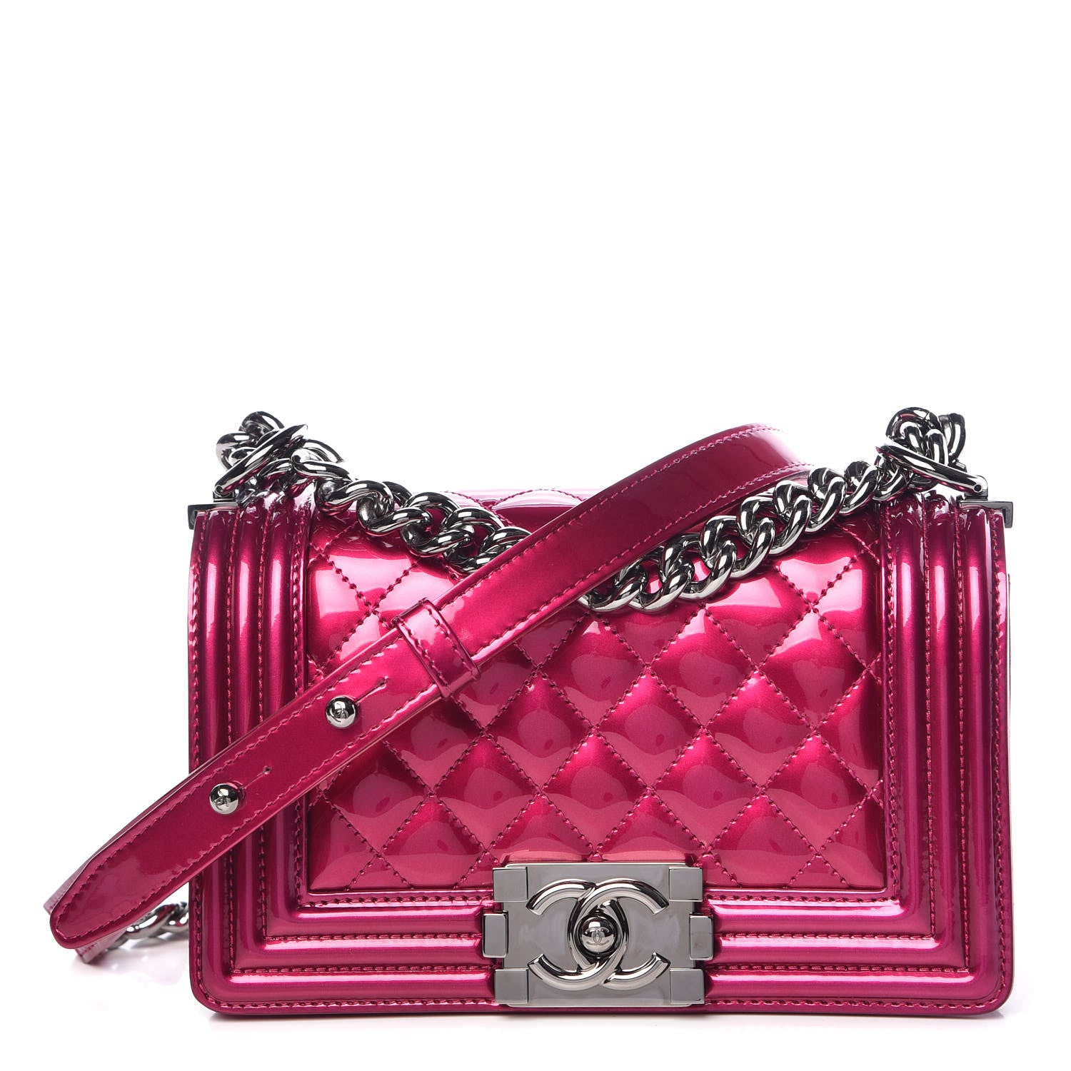Chanel Metallic Patent Calfskin Quilted Small Boy Flap Pink 1 of 9