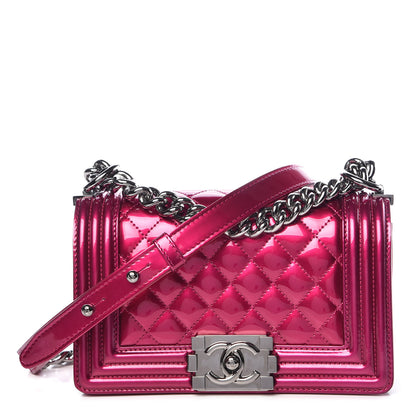 Chanel Metallic Patent Calfskin Quilted Small Boy Flap Pink 1 of 9