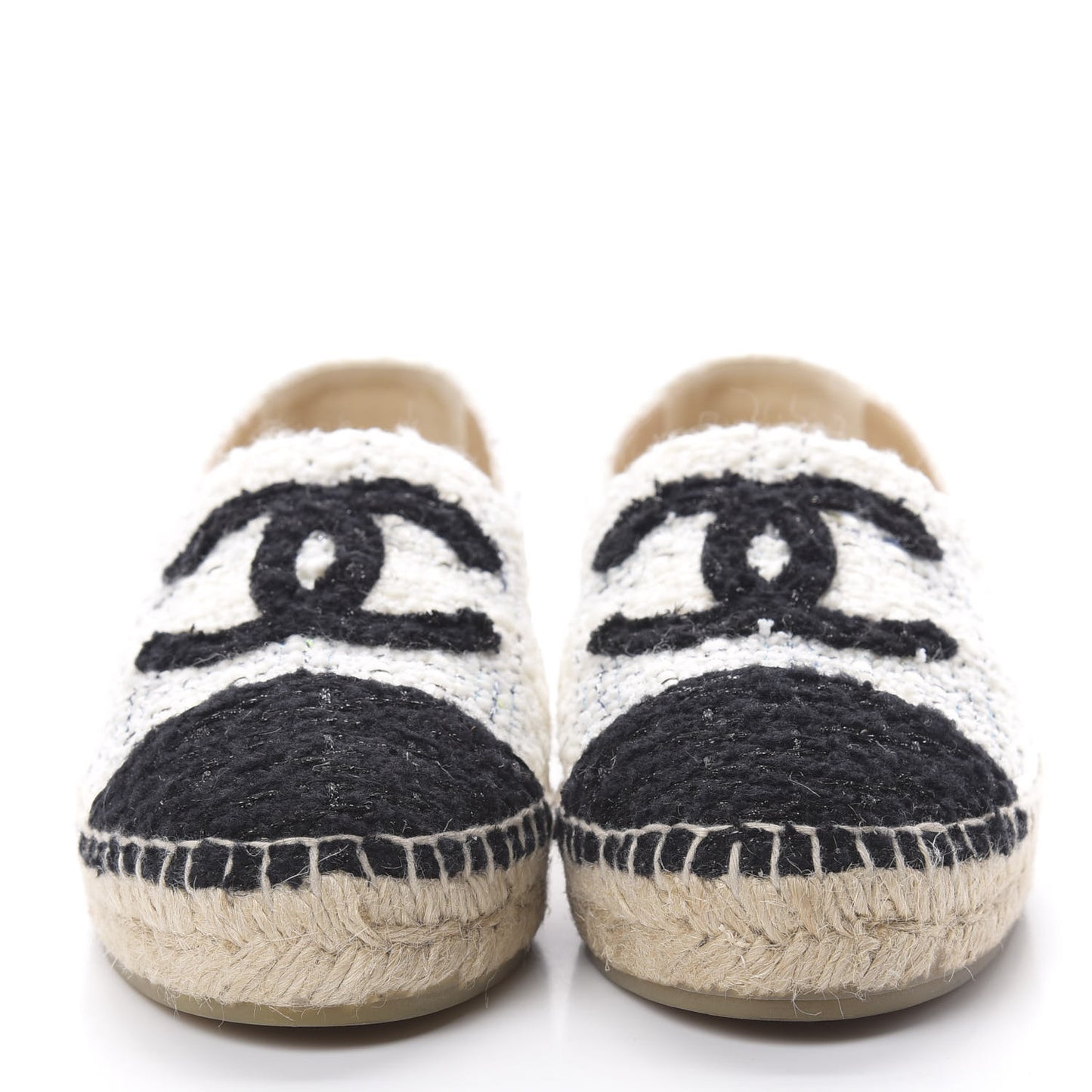 Tweed CC Espadrilles 37 Ecru White Blue Black