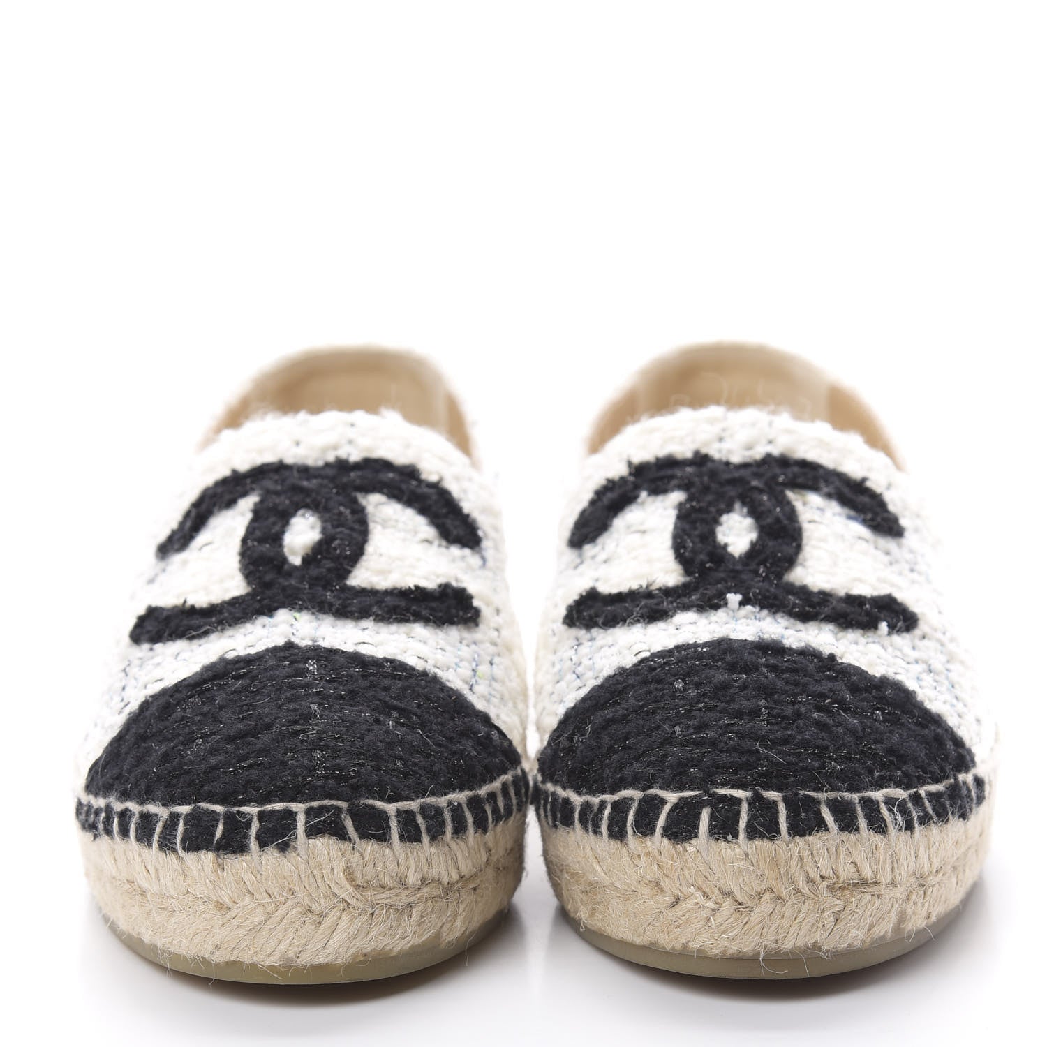 Chanel Tweed CC Espadrilles 37 Ecru White Blue Black 2 of 10