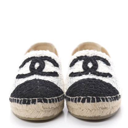 Chanel Tweed CC Espadrilles 37 Ecru White Blue Black 2 of 10