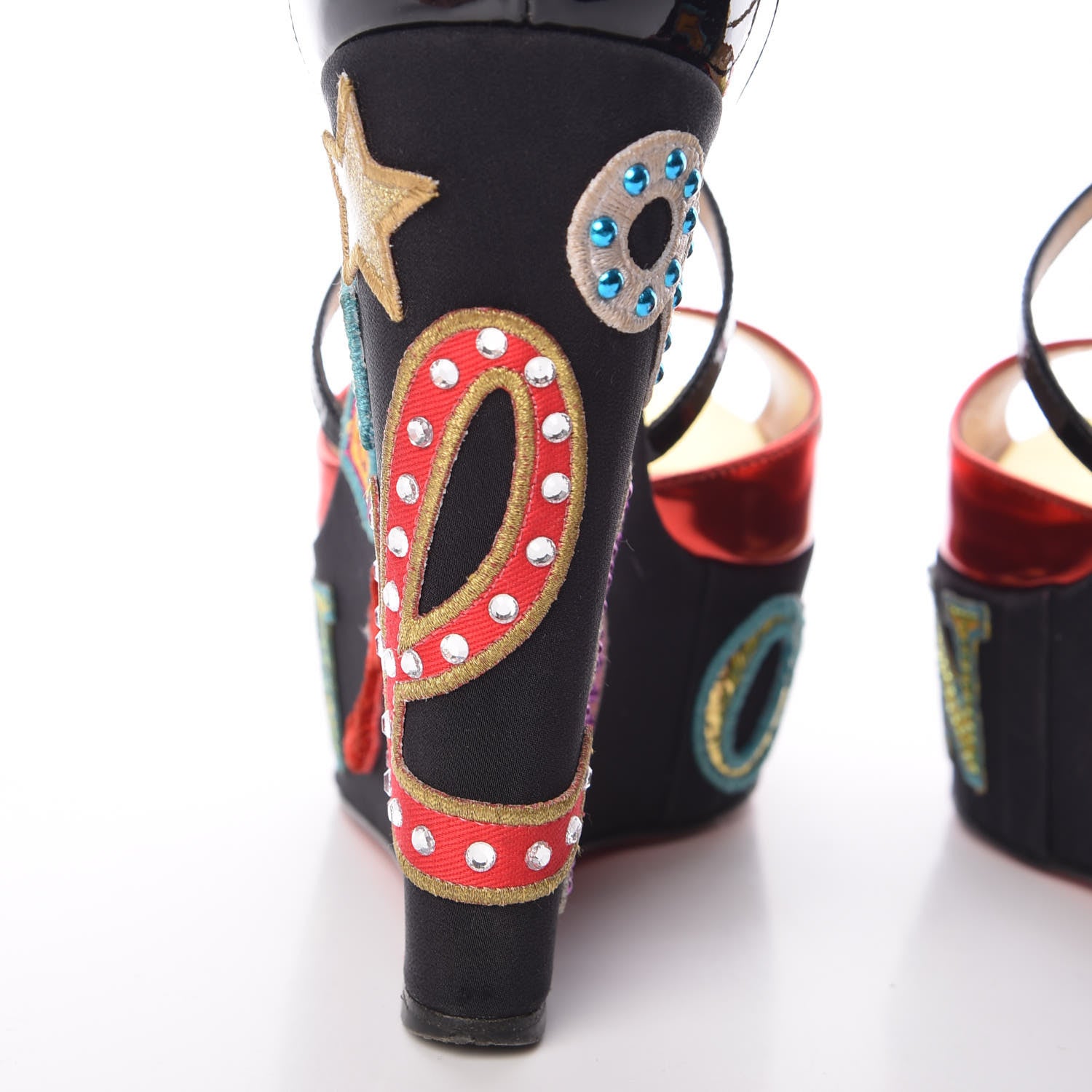 Christian Louboutin Patent Loubi Zeppa 140 Wedges 38.5 Black Red 19 of 20