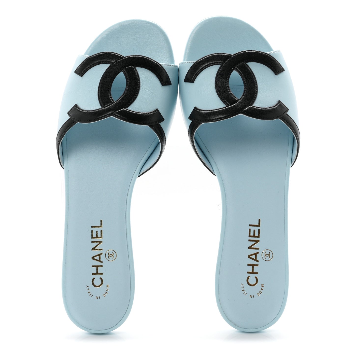 Lambskin CC Cutout Mules 41 Blue Black