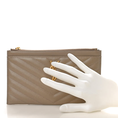 Saint Laurent Grain De Poudre Chevron Monogram Bill Pouch Dusty Grey 2 of 10