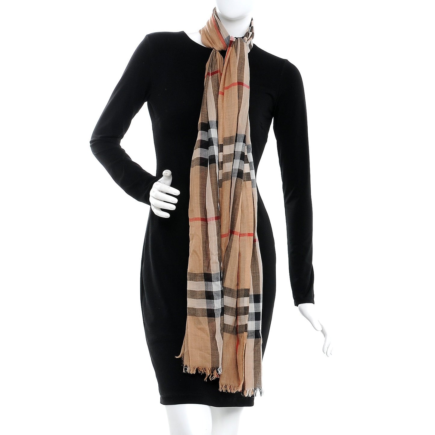 Wool Silk Gauze Giant Check Scarf Camel