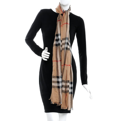 Burberry Wool Silk Gauze Giant Check Scarf Camel 2 of 4