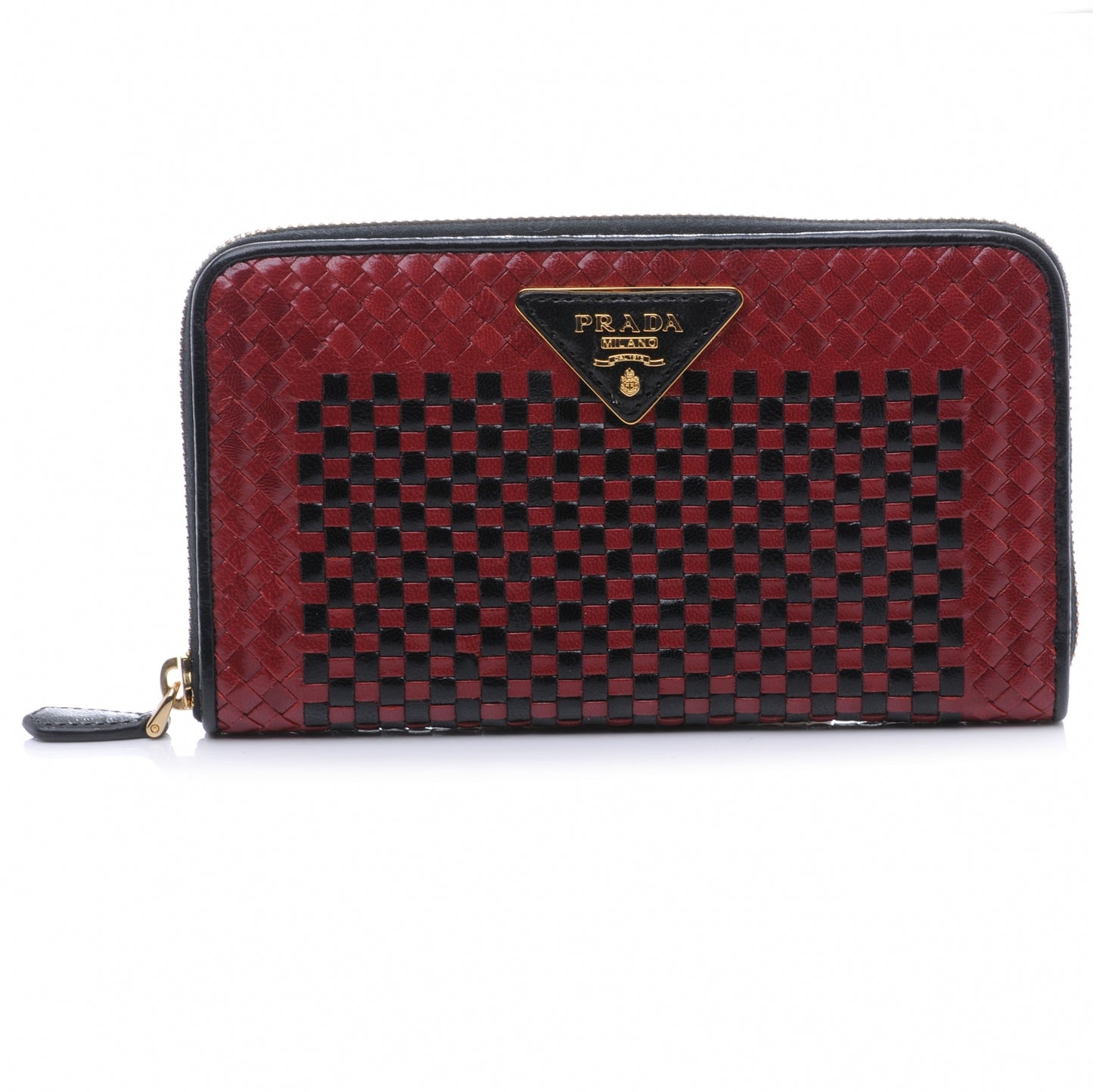 Goatskin Woven Zip Around Wallet Rubino Black