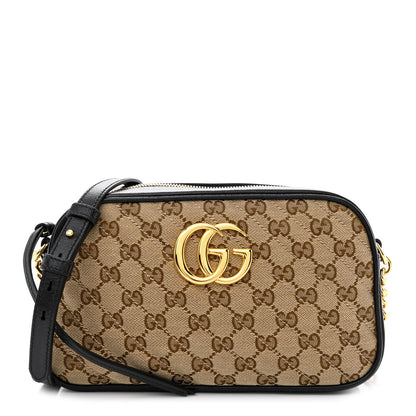 Gucci Monogram Matelasse Diagonal Small GG Marmont Chain Shoulder Bag Beige Black 1 of 10