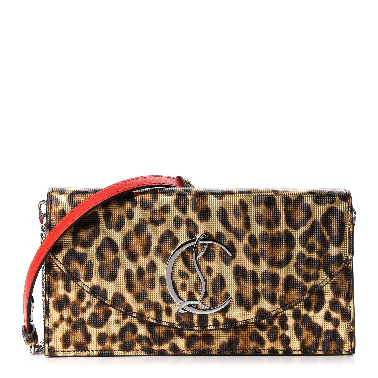 Christian Louboutin Metallic Calfskin Leopard Print Loubi54 Crossbody Clutch Gold 1 of 8