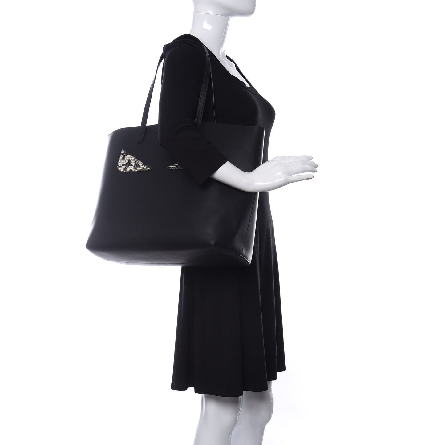 Vitello Ginevra Elaphe Monster Eyes Shopping Tote Black Naturale