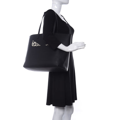 Fendi Vitello Ginevra Elaphe Monster Eyes Shopping Tote Black Naturale 2 of 10