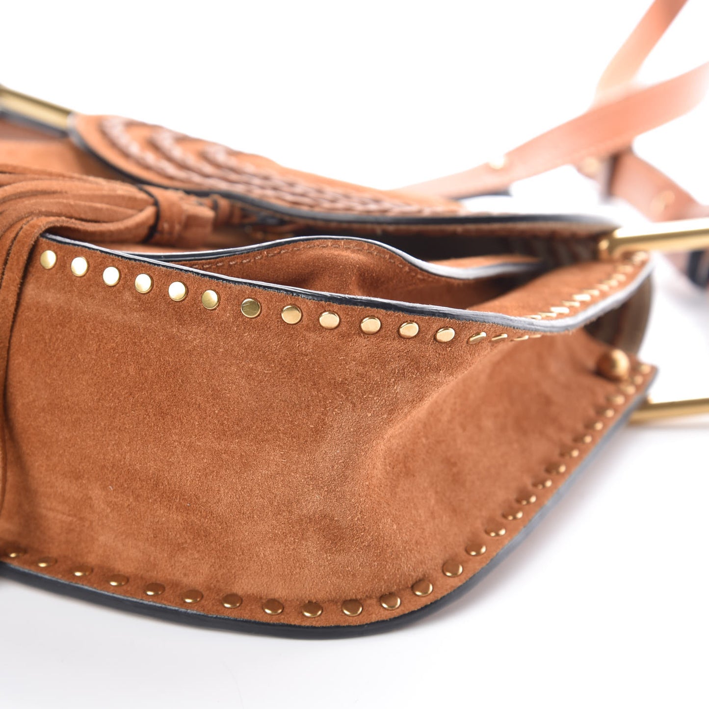 Suede Braided Small Hudson Shoulder Bag Caramel