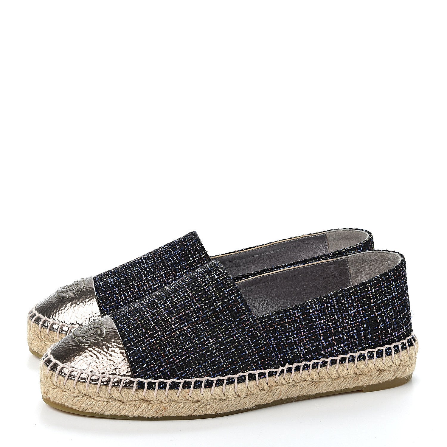 Chanel Tweed Patent Goatskin CC Espadrilles 37 Black Pink Yellow Silver 3 of 11