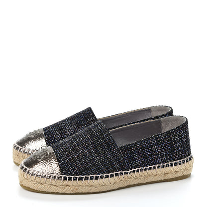 Chanel Tweed Patent Goatskin CC Espadrilles 37 Black Pink Yellow Silver 3 of 11