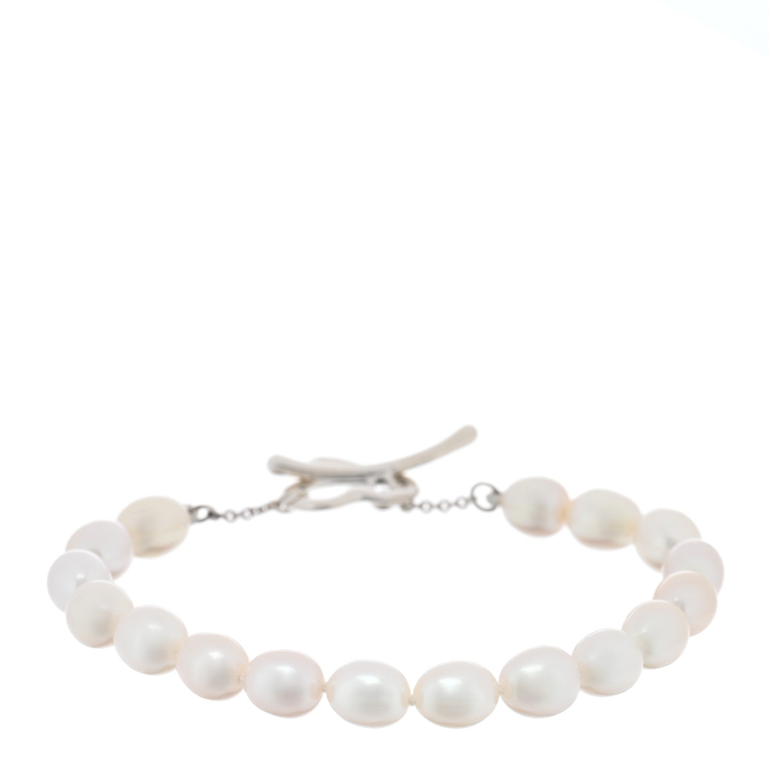 Tiffany Sterling Silver Cultured Pearl Elsa Peretti Open Heart Bracelet 1 of 3