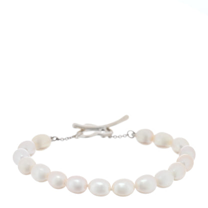 Tiffany Sterling Silver Cultured Pearl Elsa Peretti Open Heart Bracelet 1 of 3
