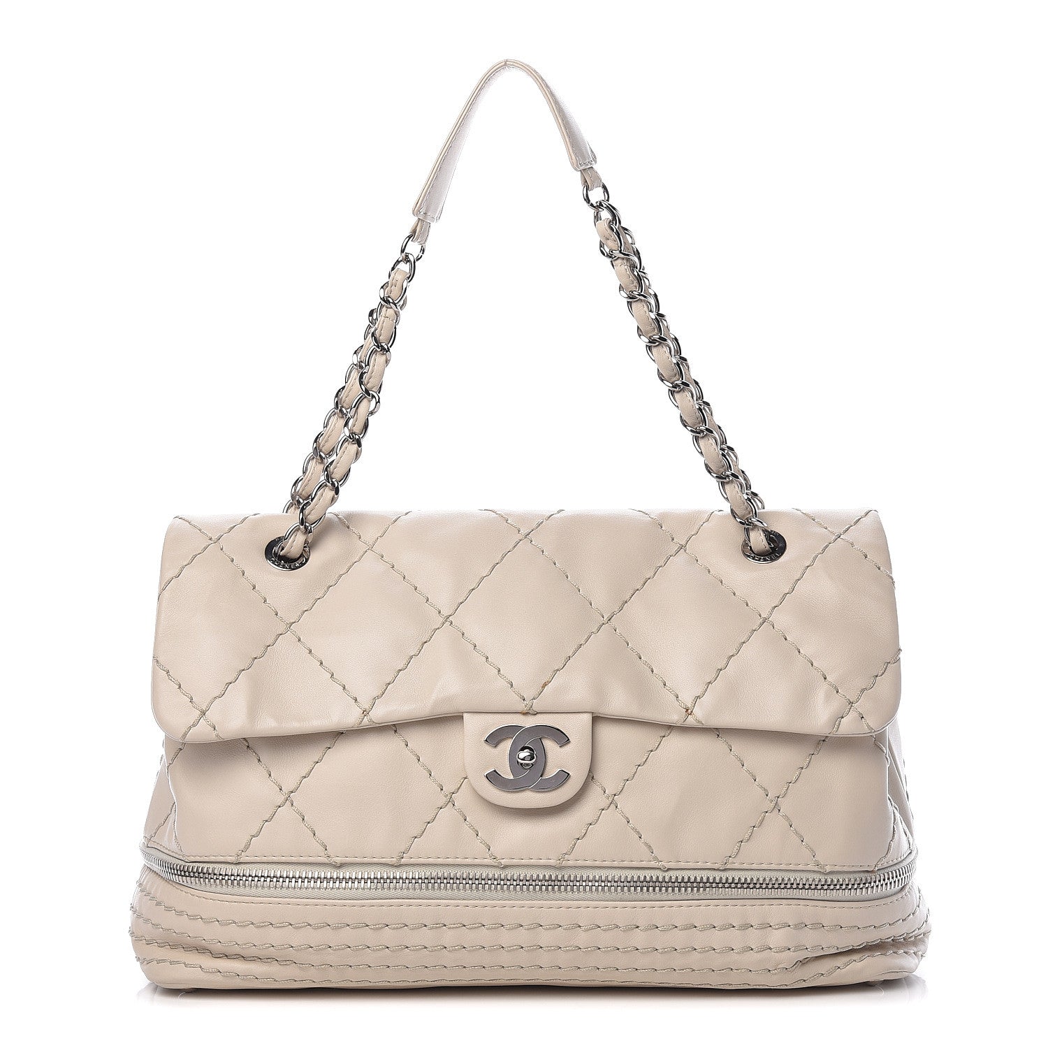 Chanel Calfskin Stitched Large Expandable Flap Bag White 1 of 16