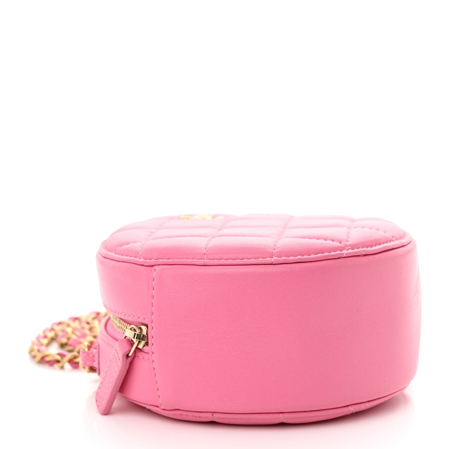 Lambskin Quilted Round Pearl Crush Clutch With Chain Pink