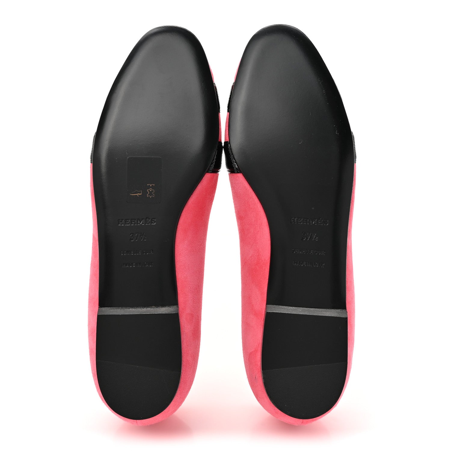 Hermes Velvet Goatskin Patent Epsom Nice Ballerina Flats 37.5 Fuchsia Black 6 of 9