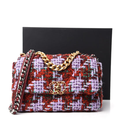 Chanel Tweed Quilted Medium Chanel 19 Flap Red Purple Green 11 of 11