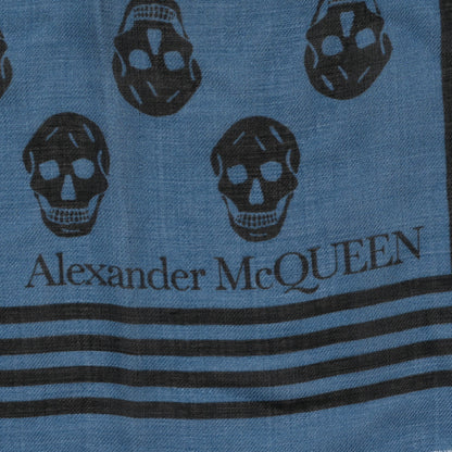 Alexander McQueen Silk Daybreak Biker Skull Print Scarf Blue White 4 of 4
