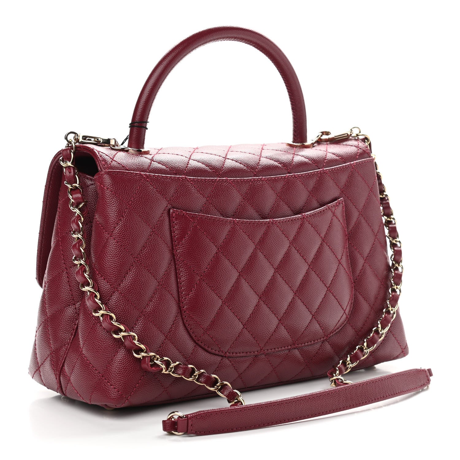 Chanel Caviar Lizard Embossed Quilted Small Coco Handle Flap Burgundy 3 of 11