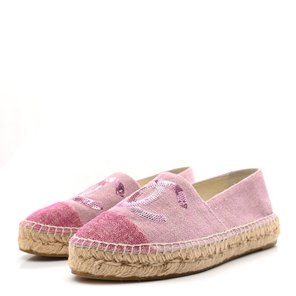 Chanel Toile Sequin CC Espadrilles 36 Pink Dark Pink 4 of 10