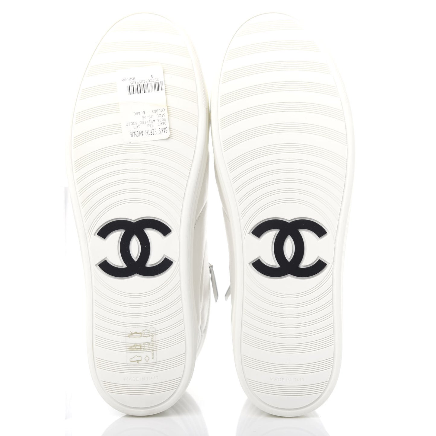 Calfskin Pearl High Top CC Sneakers 39.5 White