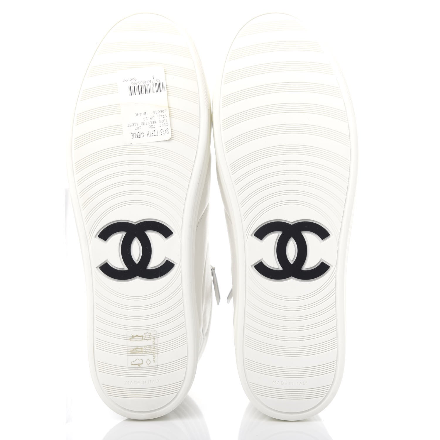 Chanel Calfskin Pearl High Top CC Sneakers 39.5 White 6 of 10