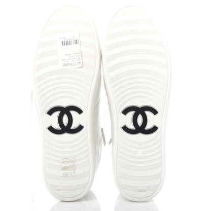 Chanel Calfskin Pearl High Top CC Sneakers 39.5 White 6 of 10