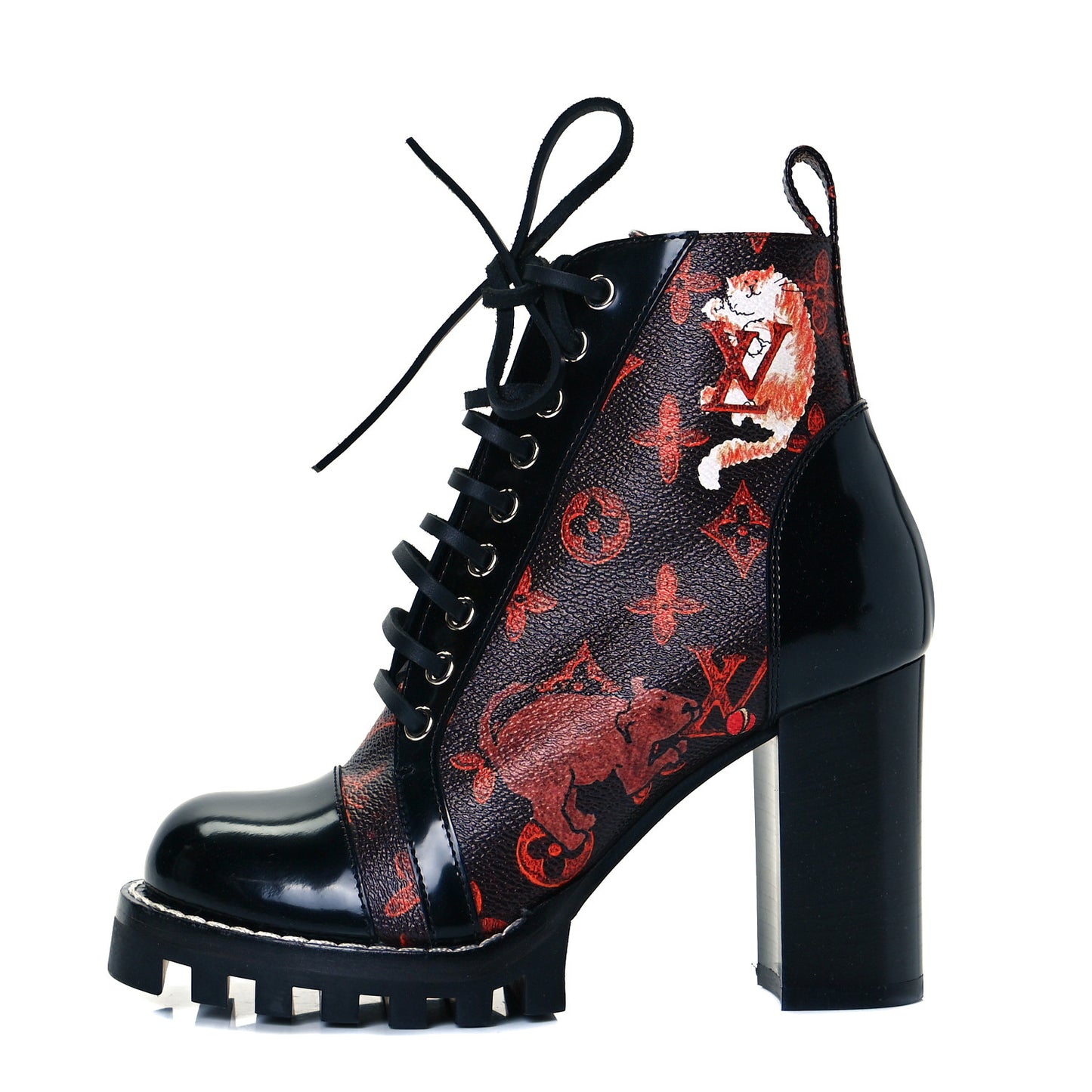 Patent Calfskin Catogram Star Trail Ankle Boots 36 Black Marron