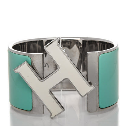 Hermes Enamel Extra Wide Clic Clac H Bracelet PM Lagon White 5 of 6