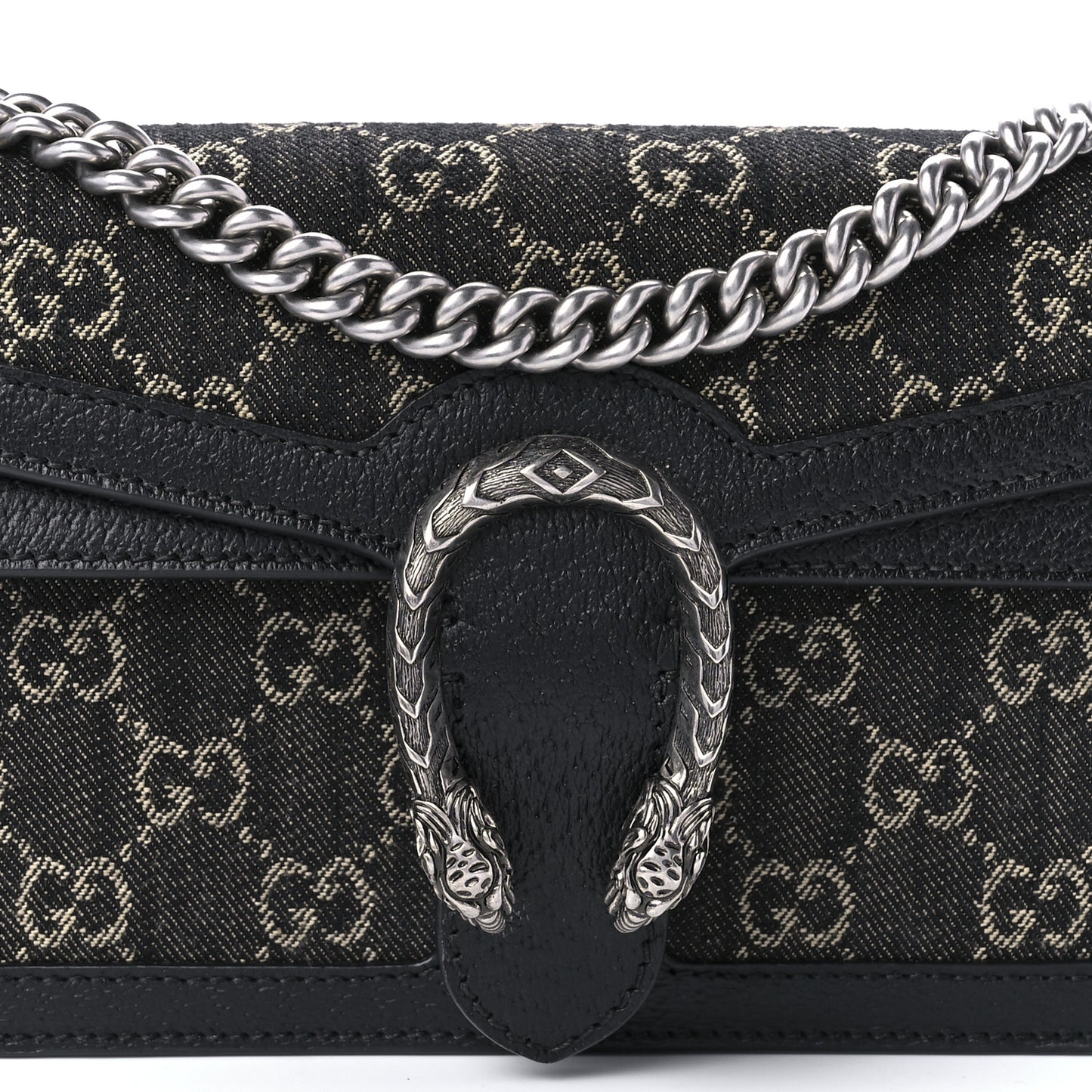 Jacquard Black Denim GG Monogram Textured Dollar Calfskin Small Dionysus Shoulder Bag Black Ivory