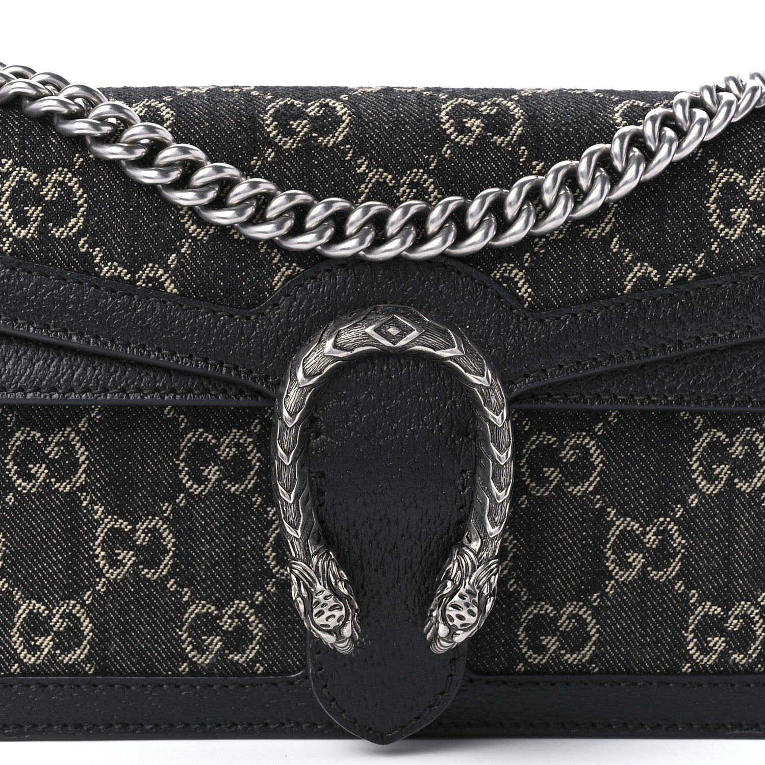 Gucci Jacquard Black Denim GG Monogram Textured Dollar Calfskin Small Dionysus Shoulder Bag Black Ivory 8 of 10