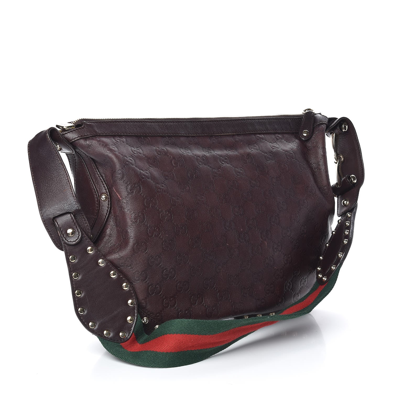 Gucci Guccissima Studded Web Pelham Shoulder Bag Dark Brown 3 of 10