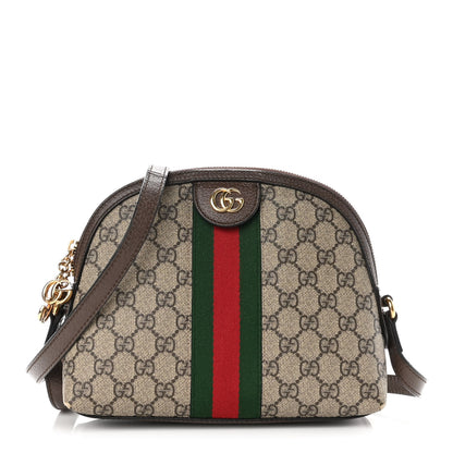 Gucci GG Supreme Monogram Textured Dollar Calfskin Web Small Ophidia Dome Shoulder Bag Beige Ebony New Acero 1 of 9