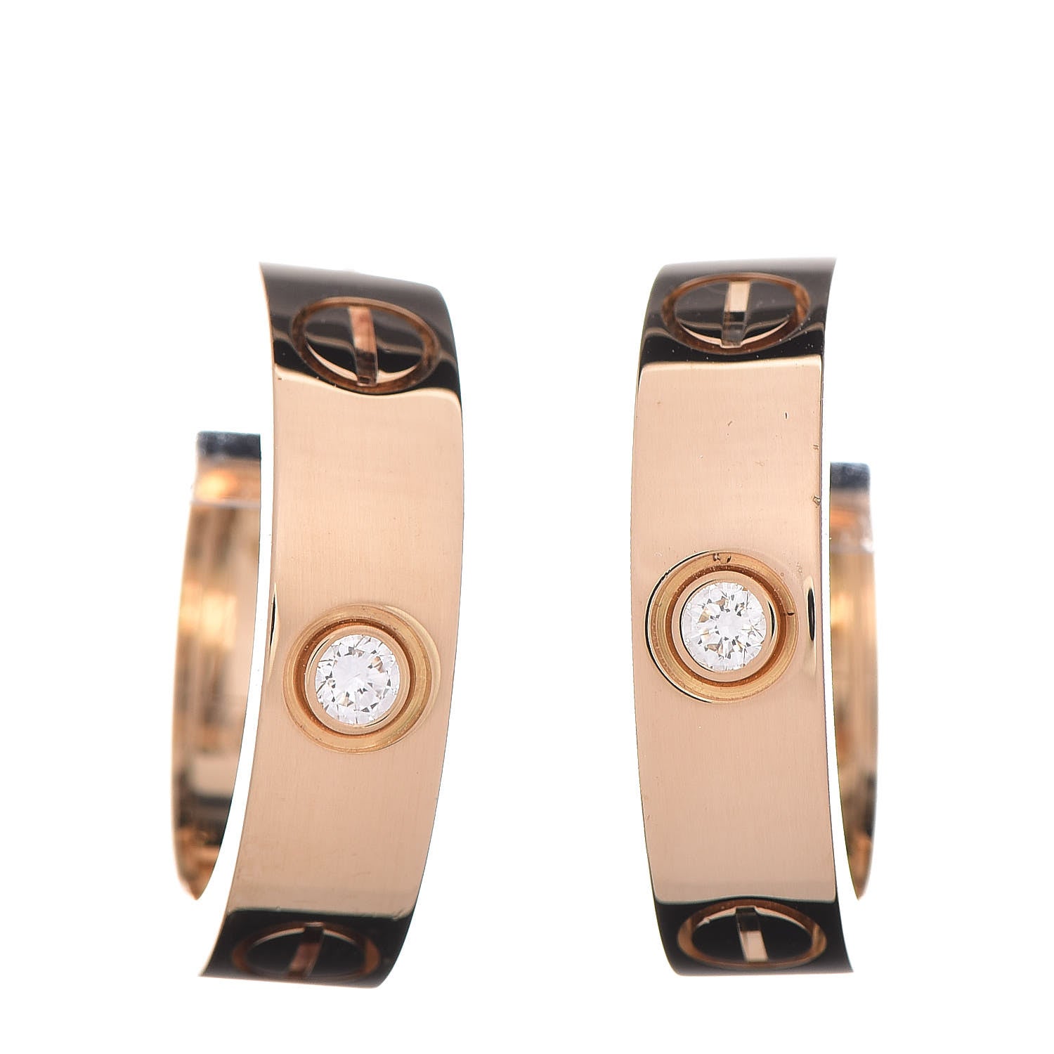 Cartier 18K Yellow Gold 2 Diamond 5.5mm LOVE Hoop Earrings 1 of 5