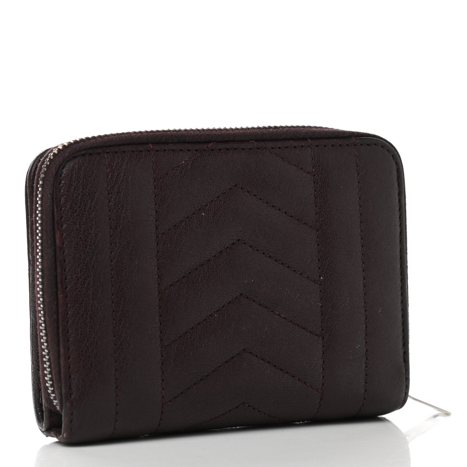 Saint Laurent Calfskin Mixed Matelasse Chevron Monogram Compact Zip Around Wallet Dark Brown 3 of 7