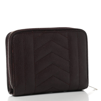 Saint Laurent Calfskin Mixed Matelasse Chevron Monogram Compact Zip Around Wallet Dark Brown 3 of 7